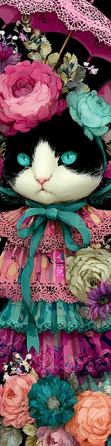 Cat bookmarks design of a pink ruffles dress cat